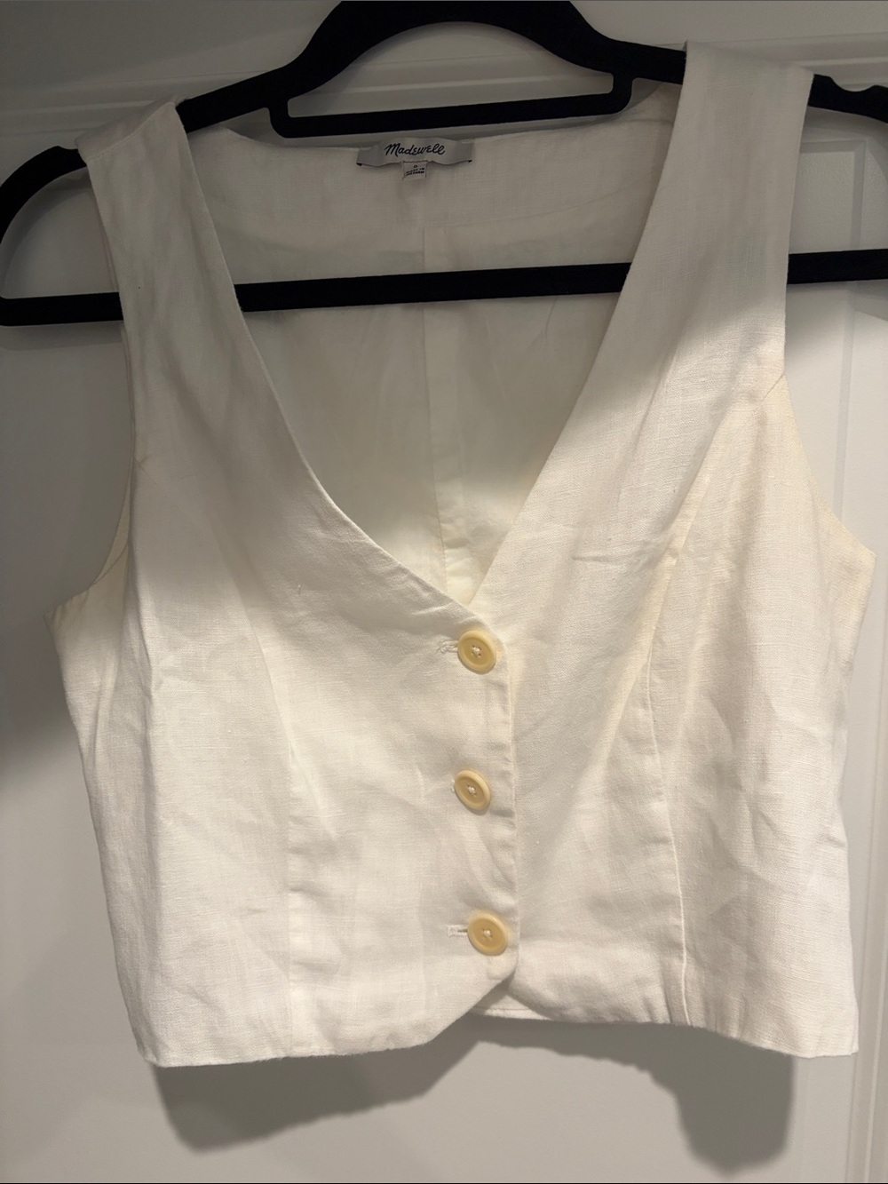 Madewell Cream Button-Front V-Neck Crop Top